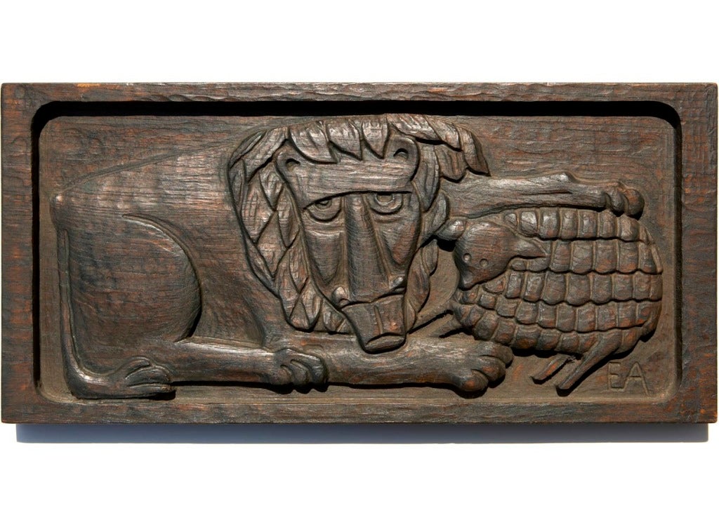 Mid-20th Century Carved Redwood Panel by Evelyn Ackerman