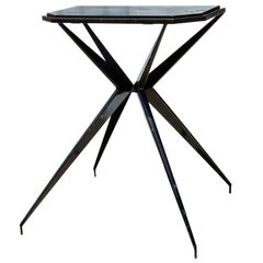 French "Prouvésque" Metal Table with Compass Legs