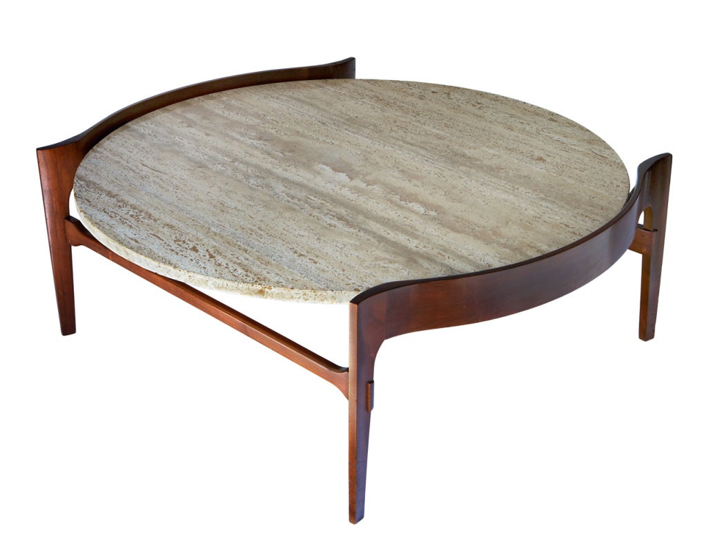 Travertine and Walnut Coffee Table by Bertha Schaefer 6