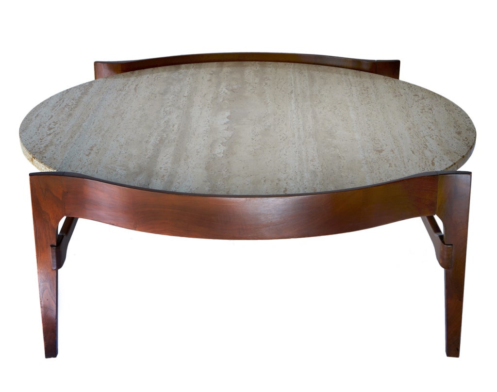 Mid-20th Century Travertine and Walnut Coffee Table by Bertha Schaefer