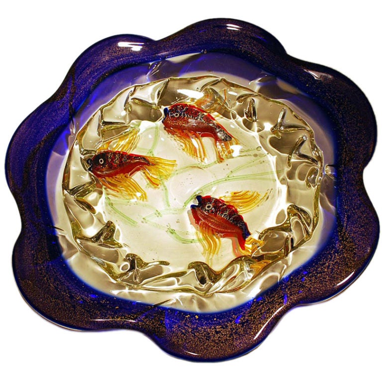 Fine 
Rare Alfredo Barbini Aquarium Platter/Bowl, Murano, Italy
