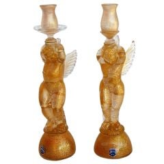 Pair of Cenedese Cherub Candlesticks