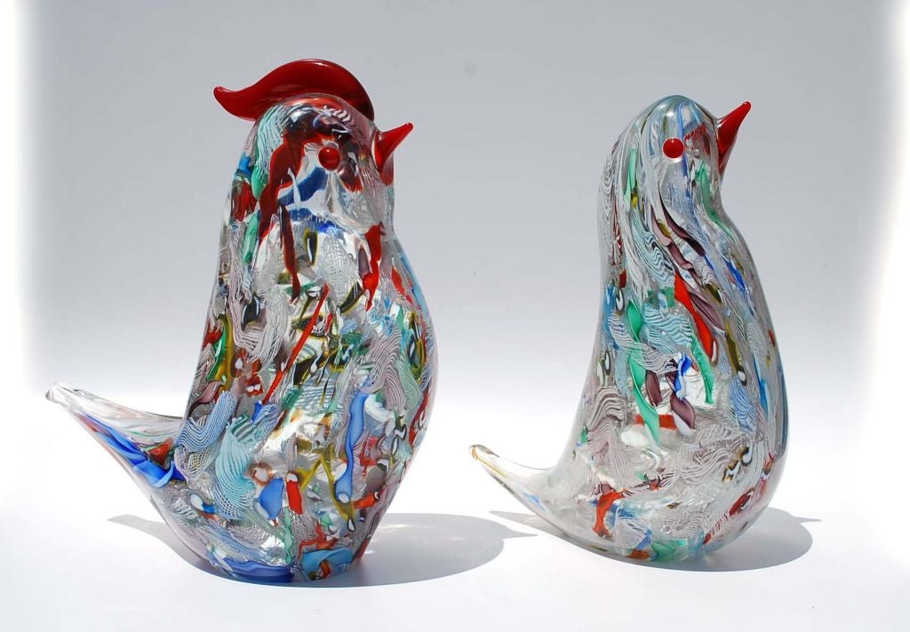 Pair of colorful and finely detailed birds by AVEM, Murano, Italy.   Bird 1: 9.5