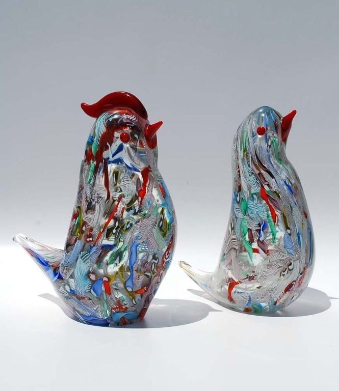 Mid-20th Century Pair of Colorful A.V.E.M. Birds, Murano For Sale
