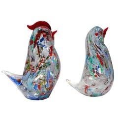 Pair of Colorful A.V.E.M. Birds, Murano