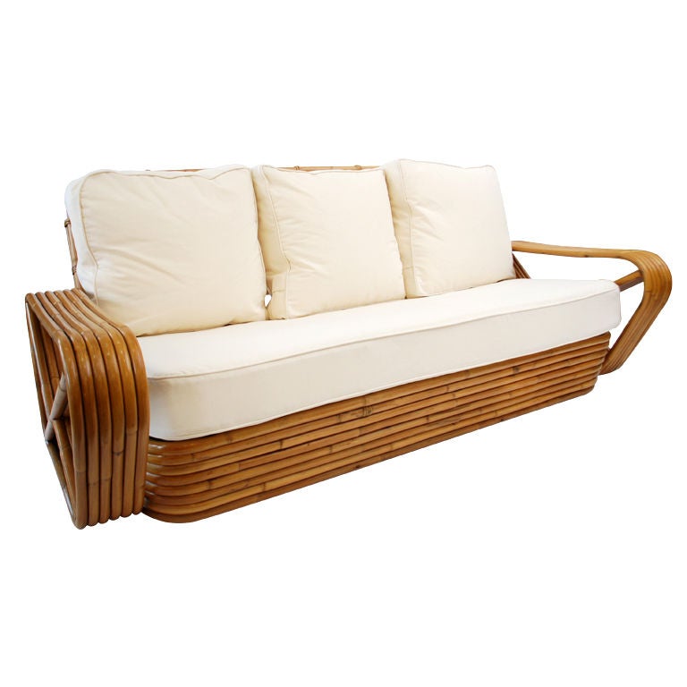 Rattan Sofa in the Manner Paul Frankl For Sale