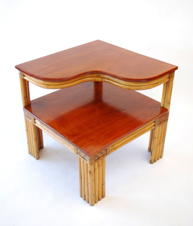 Rattan 2-Tier Side/End Table in the Manner of Paul Frankl