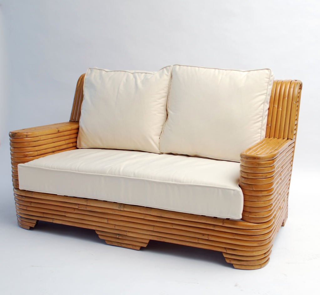 Rare Rattan Sofa in the Manner Paul Frankl