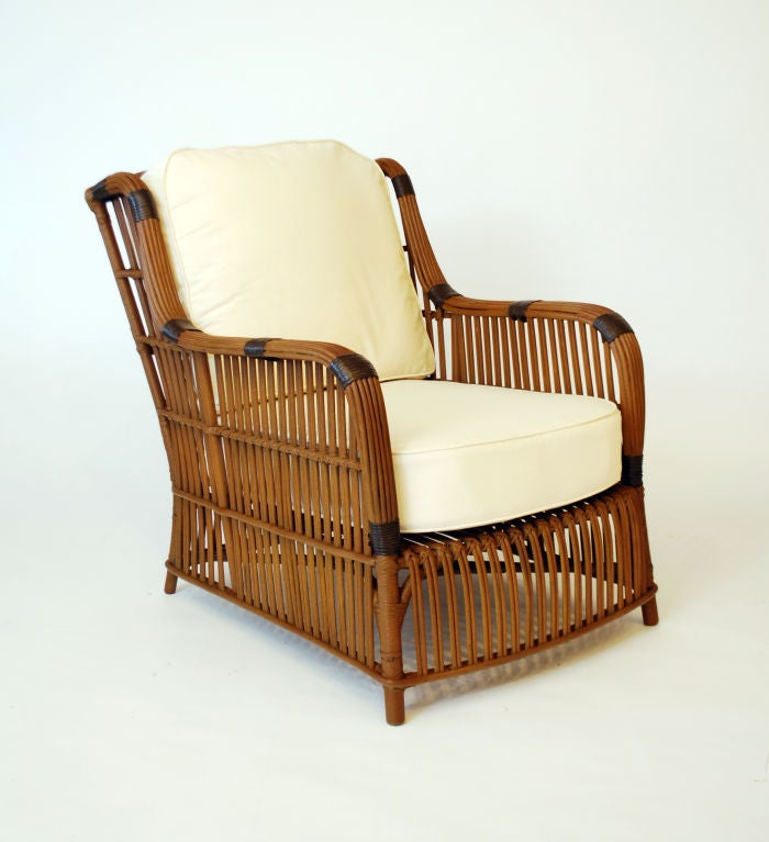 Art Deco split reed lounge chair. Restored. Last photo shows the chair with an optional footstool also listed on 1stdibs.com.<br />
<br />
*Notes: There is no sales tax on this item if it is being shipped out of the state of Florida
