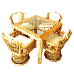 Vintage Rattan Dining/Game Table & 4 Chairs