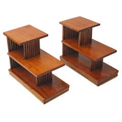 Pair of Rattan Tiered End/Side Tables, Manner of Paul Frankl