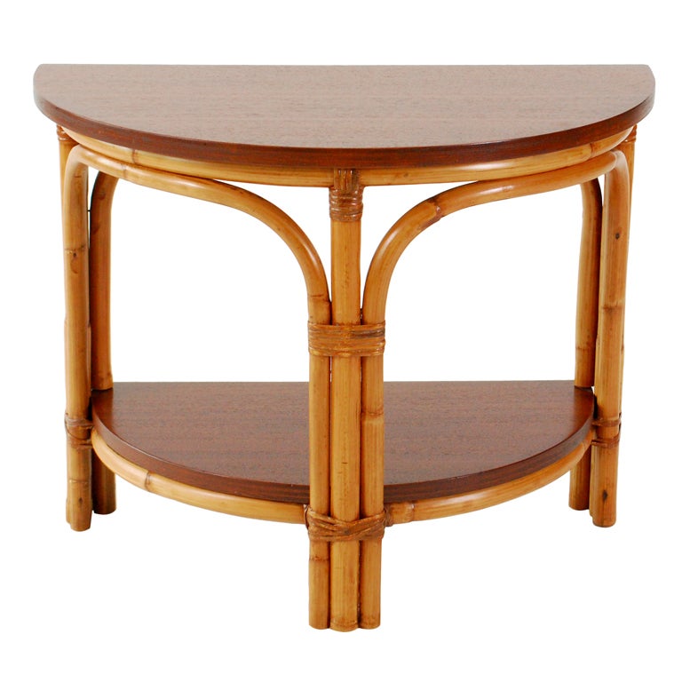 Rattan Demi-Lune Side Table For Sale