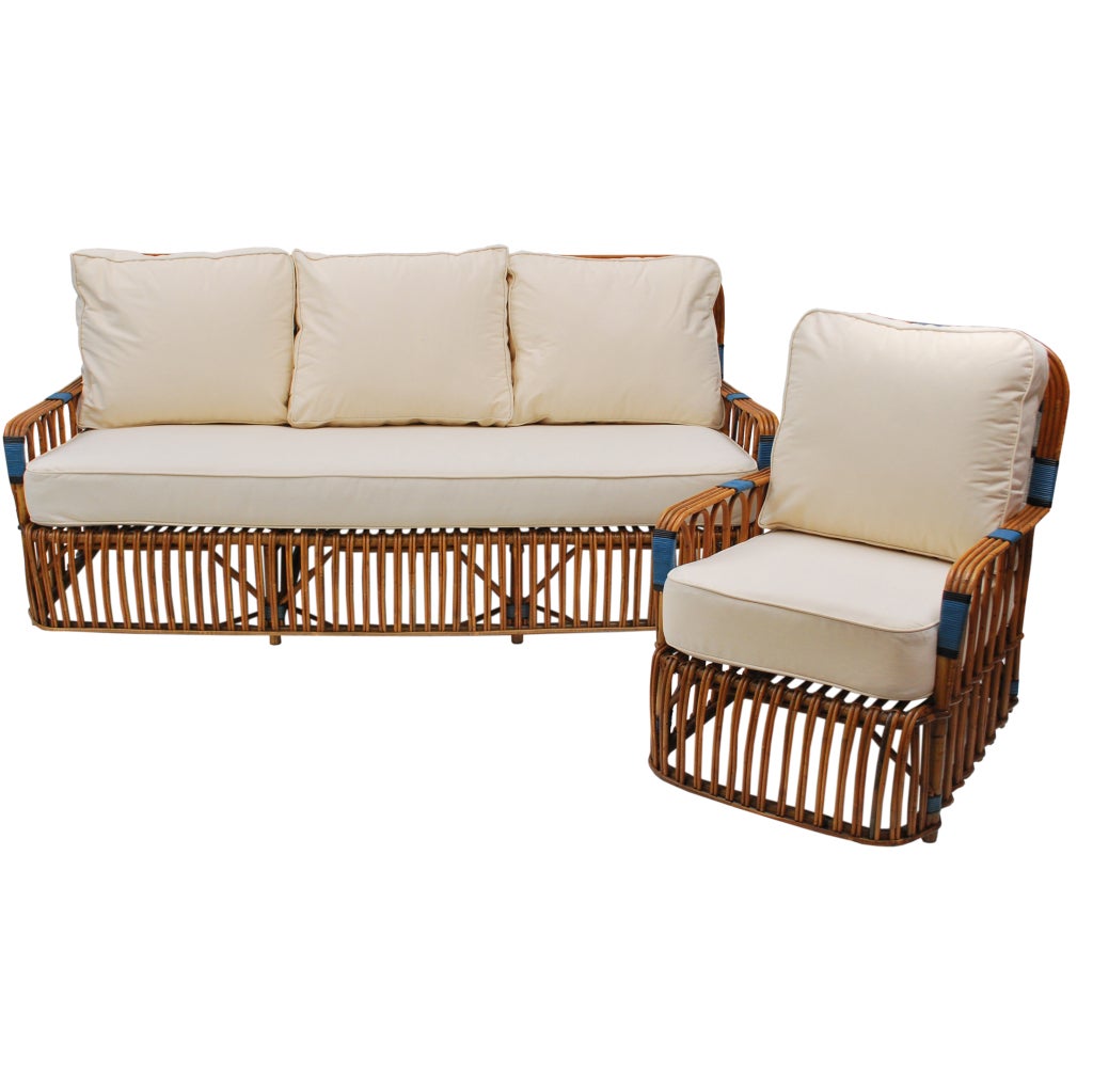Art Deco Split Reed Lounge Chair & Settee For Sale
