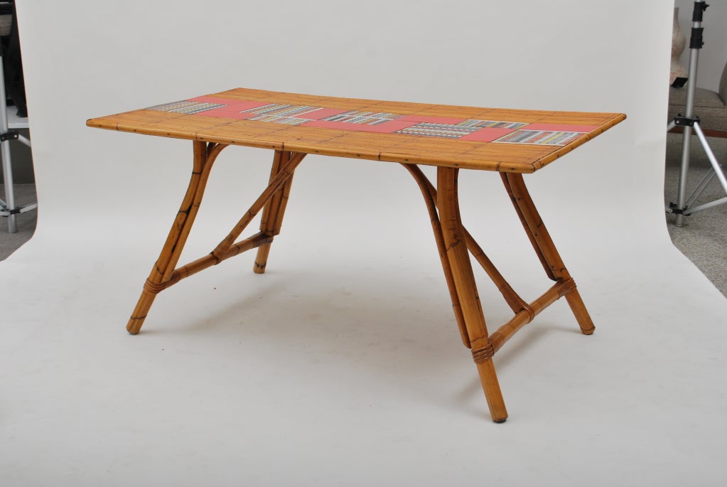 Bamboo Dining Table by Audoux-Minet, Capron Tiles