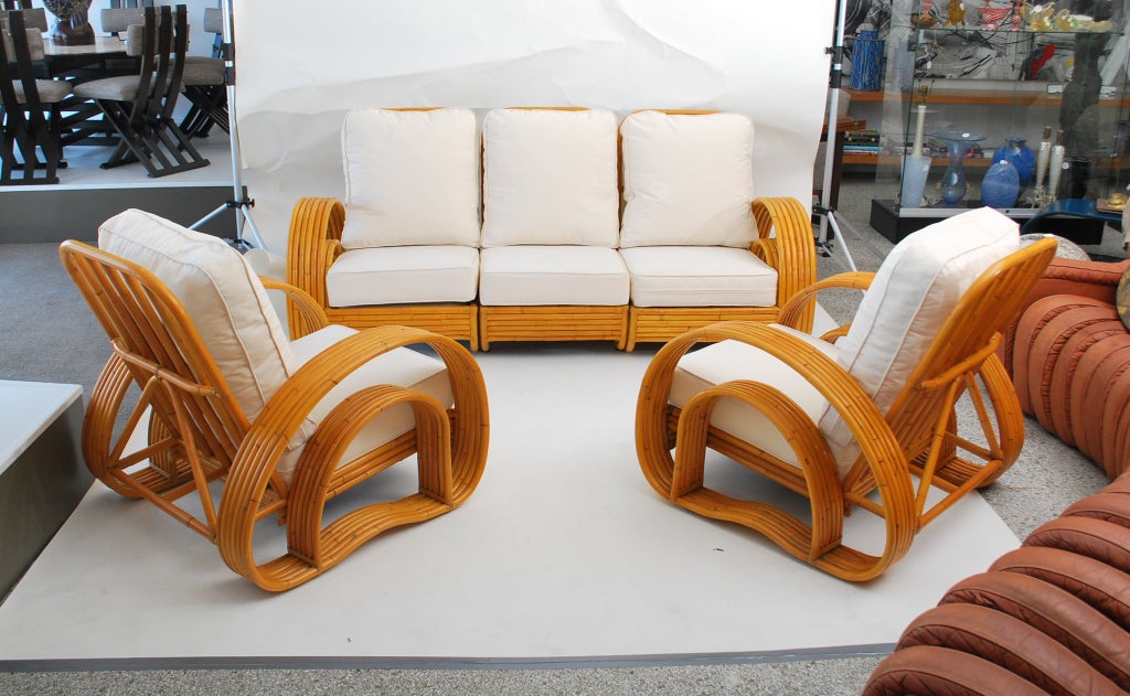 Fine & Rare 3 Piece Rattan Horseshoe Living Room Suite