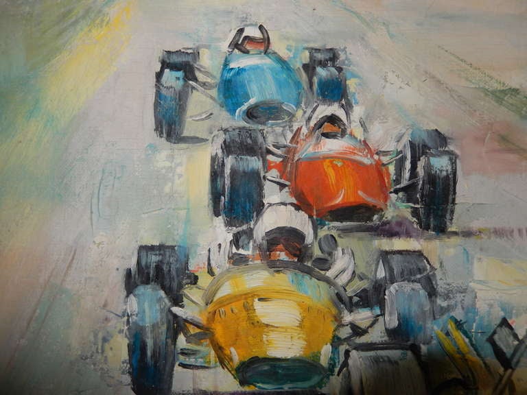 Gregory V. Walsh Oil on Canvas Racing Scene In Excellent Condition For Sale In Southfield, MI