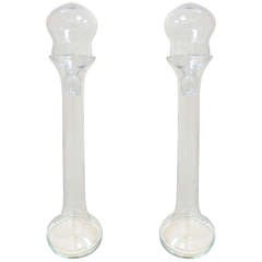 Vintage Pair of Clear Glass Blenko Vases with Stoppers