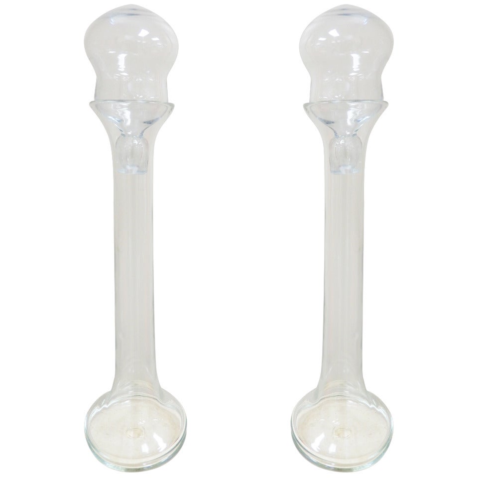 Pair of Clear Glass Blenko Vases with Stoppers For Sale