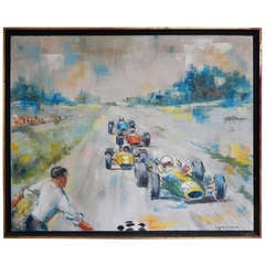 Vintage Gregory V. Walsh Oil on Canvas Racing Scene