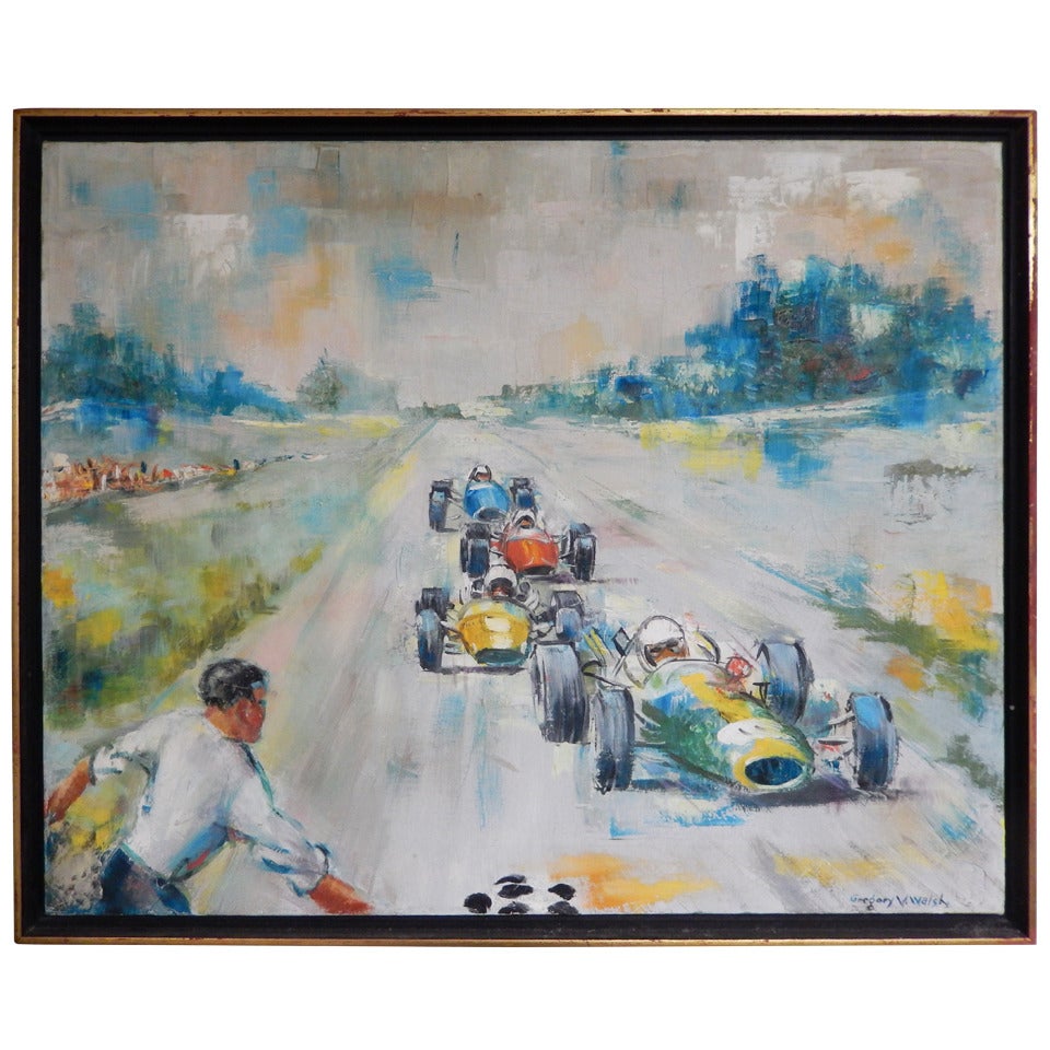 Gregory V. Walsh Oil on Canvas Racing Scene For Sale