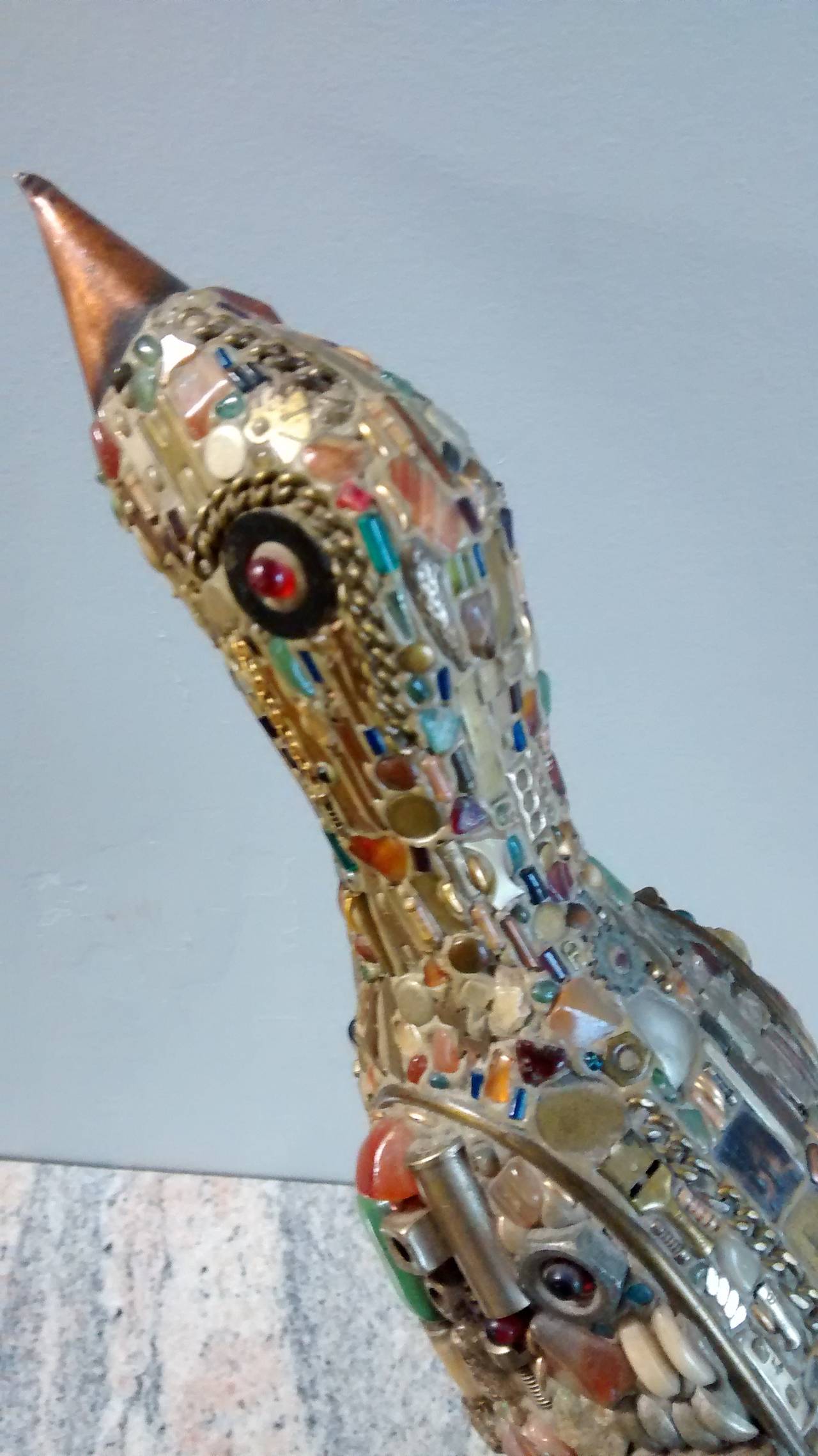 Mid-Century Modern F. Moller Signed Mixed Media Bird Sculpture For Sale