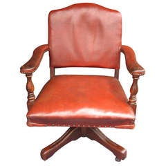 1920's Period British Colonial Style Leather Office Chair