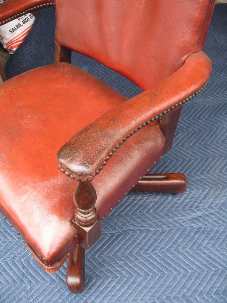1920's Period British Colonial Style Leather Office Chair In Good Condition In Southfield, MI