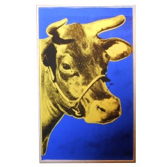 Retrospektive Kuh-Tapete in Blau & Gelb von Andy Warhol, 1989