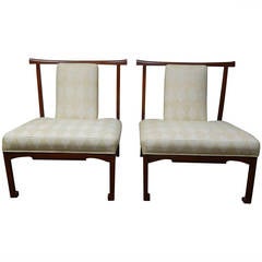 Attributed to James Mont Pair of Asian Form Lounge Chairs