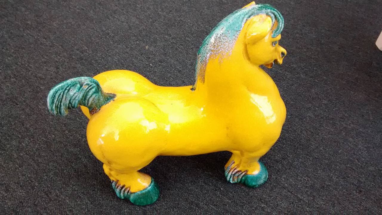 Italian Glazed Pottery Figure of a Horse Possibly by Alvino Bagni In Excellent Condition In Southfield, MI