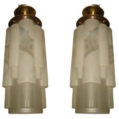 Pair of Period Art Deco Pendant Lights