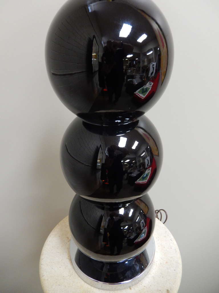 American Pair of Black Glass Modernist Lamps For Sale