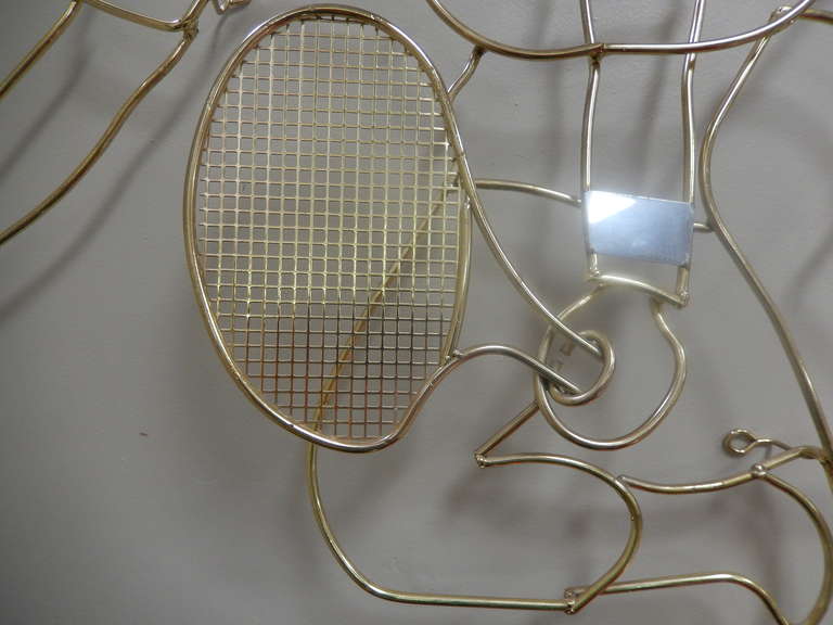 Modern Curtis Jere Signed Wire Wall Sculpture of a Tennis Player