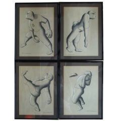 R. Hassler Set of Four Original Charcoal Renderings