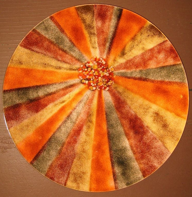 Giant Bovano Enamel Over Copper Platter and Bookends