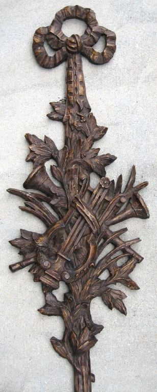 Pair of Antique French Faux Bois Musical Trophies