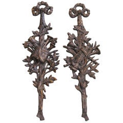 Pair of Antique French Faux Bois Musical Trophies