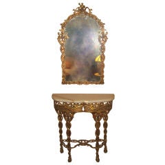 Vintage Fantastic Oscar Bach Style Cast Brass Console and Mirror