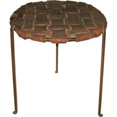 Swift Monell  Woven Leather & Iron Side Table or Stool