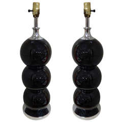 Pair of Black Glass Modernist Lamps