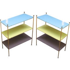 Pair of Italian Three Tiered Cold Painted Steel Side Tables