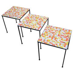 Superb Set of Three Paul McCobb Style Mosaic Stacking Tables