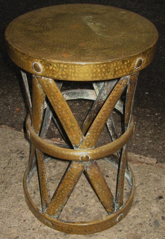 Vintage Brass Strapwork Stool or Side Table