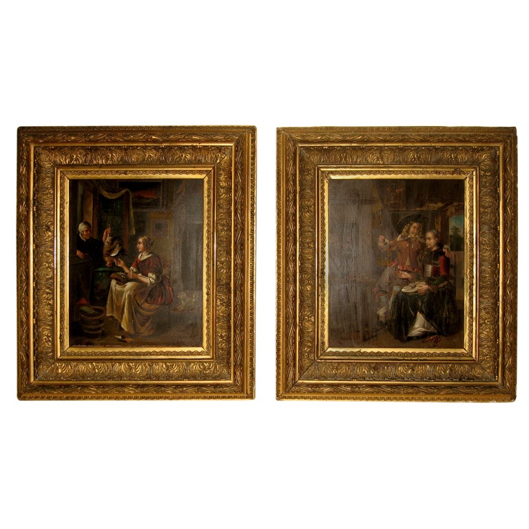 Pair of Antique Dutch Tin Paintings