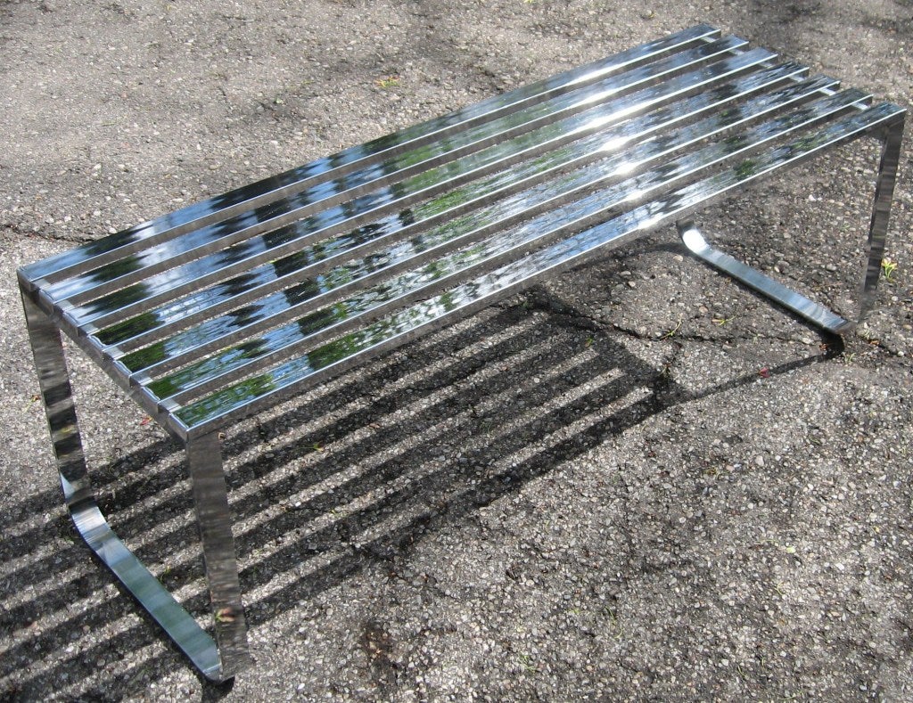 American Milo Baughman for Thayer Coggin Chromed Steel Slat Bench
