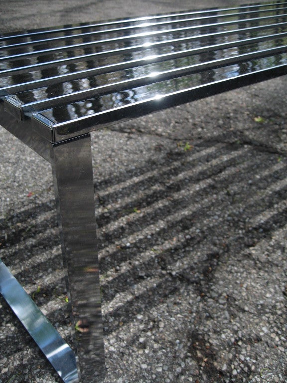 Late 20th Century Milo Baughman for Thayer Coggin Chromed Steel Slat Bench