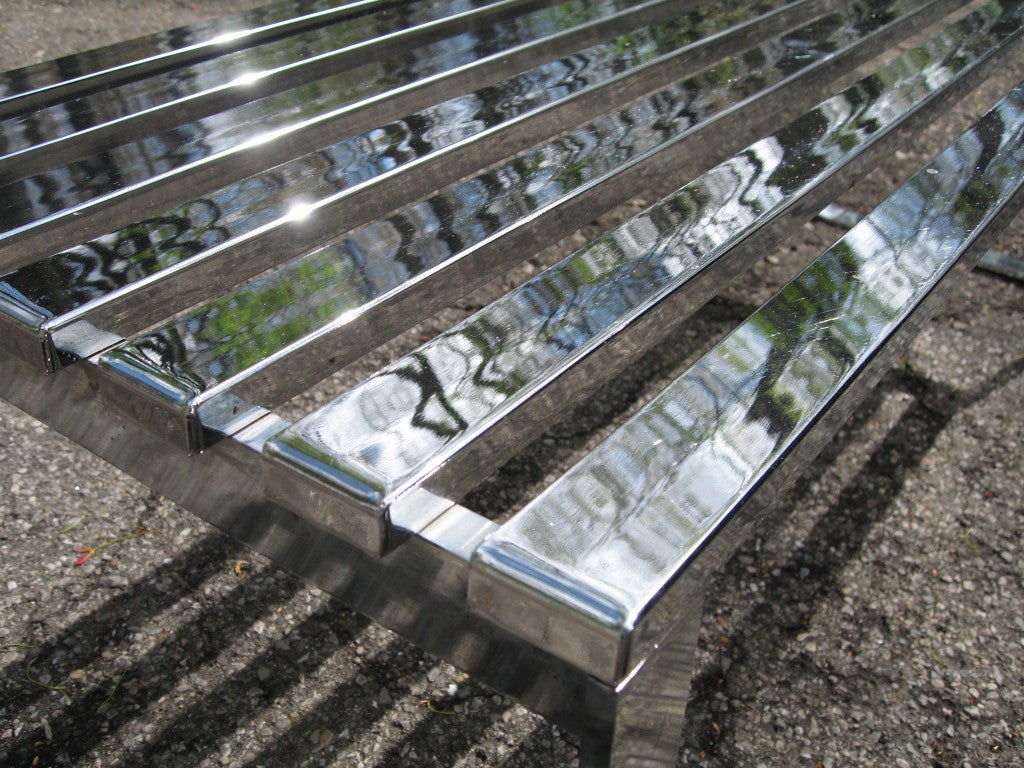 Milo Baughman for Thayer Coggin Chromed Steel Slat Bench 1