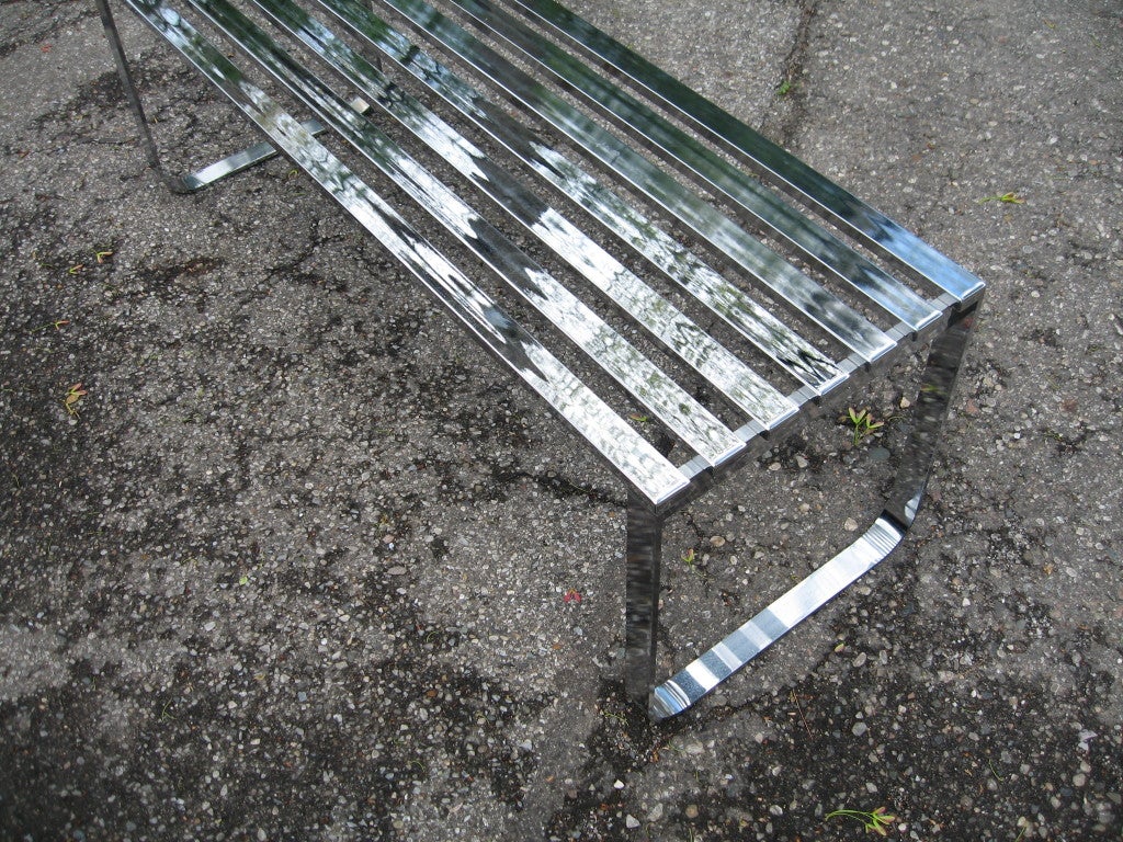 Milo Baughman for Thayer Coggin Chromed Steel Slat Bench 3