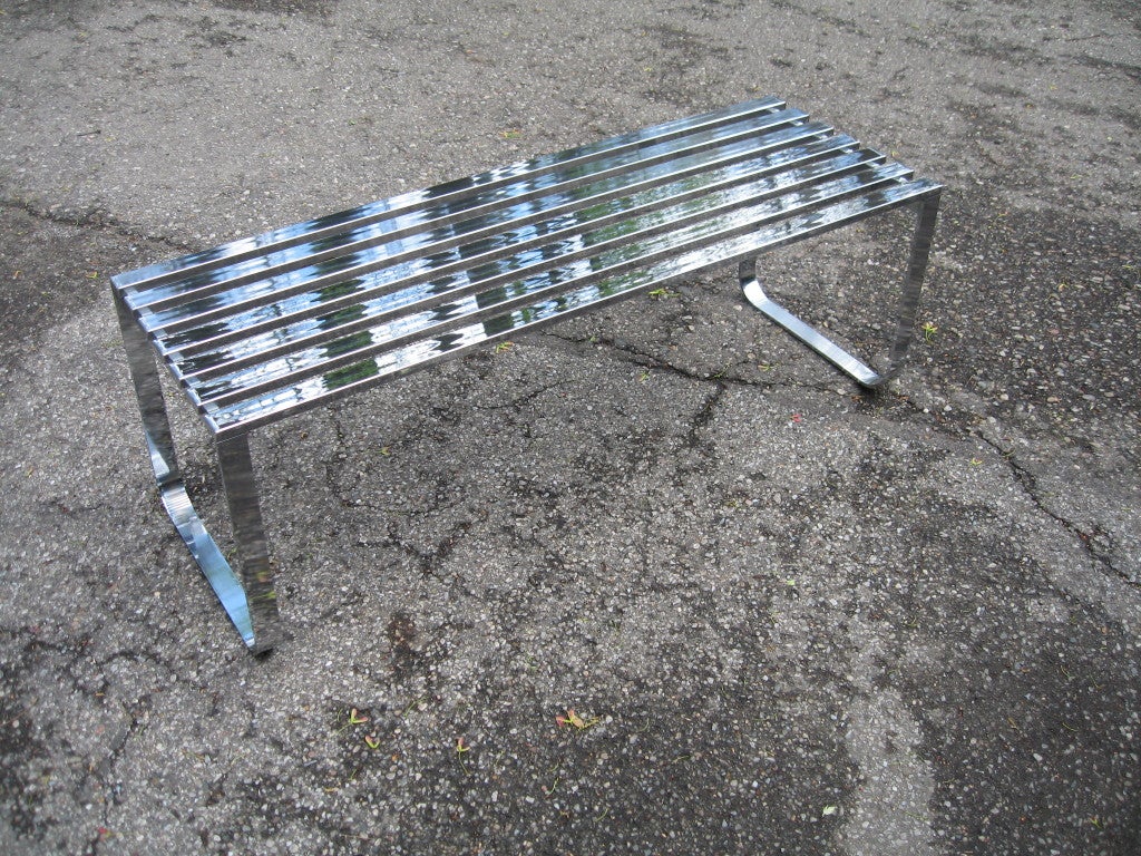 Milo Baughman for Thayer Coggin Chromed Steel Slat Bench 4