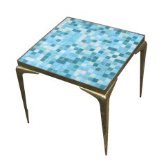 Mid Century Modern Glass Mosaic Tile Top Table